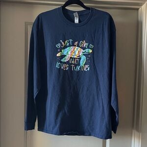 Gildan Navy Long Sleeve Tee with Rainbow Turtle Graphic